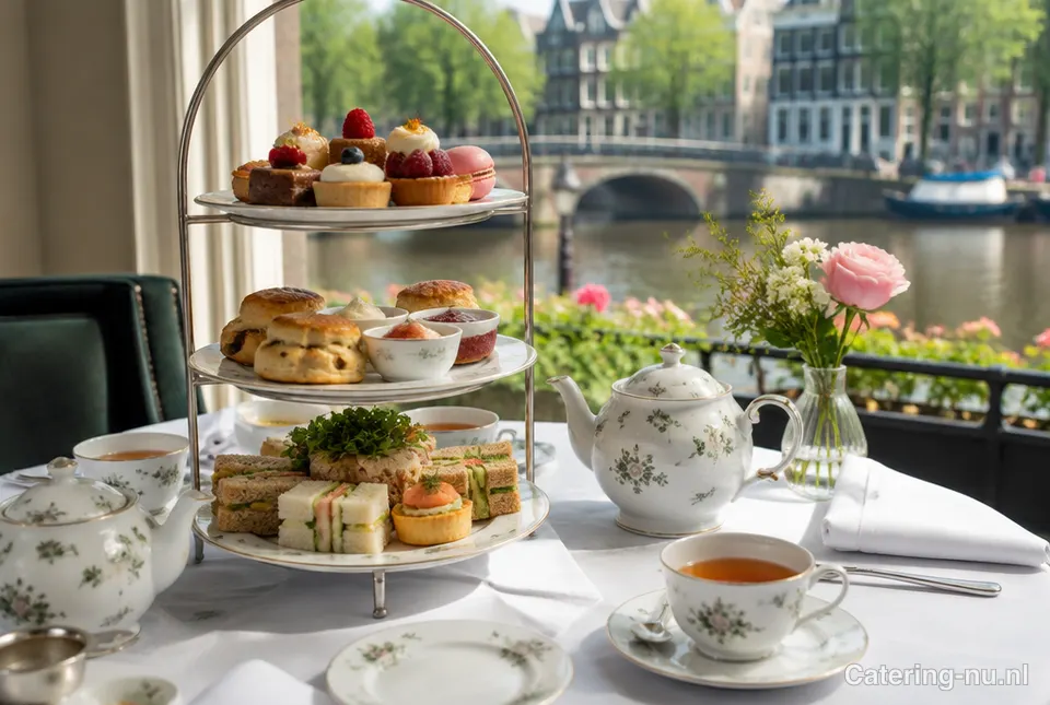 Etagère met zoete en hartige hapjes voor high tea